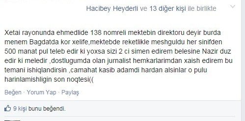 Şikayət: məktəb direktoru pul yığır — Foto