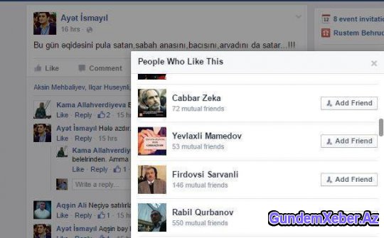 Əxlaqsız statusu “like” edənlərdən biri – İbrahim İbrahimli