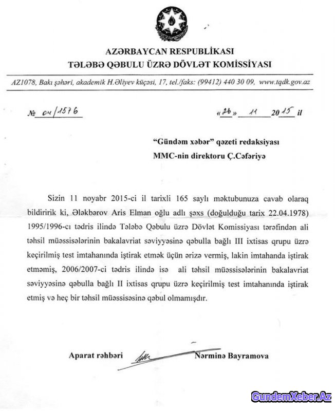ŞOK XƏBƏR-Gəncədə notariat kontoru notariusunun diplom problemi