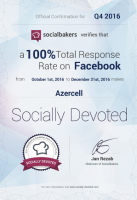 “Socialbakers” şirkəti növbəti dəfə Azercell-i sertifikatla təltif edib