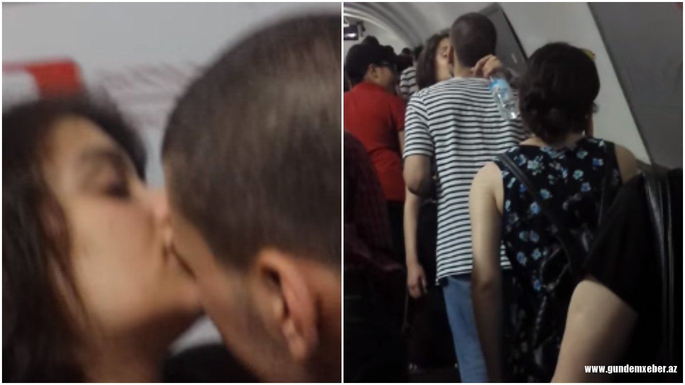 Bakı metrosunda ehtiraslı anlar - Gənclər özlərini "saxlaya" bilmədi - VİDEO