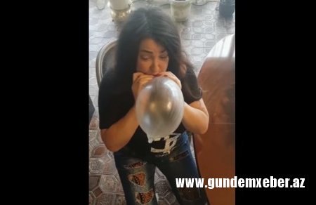 Lolita Bakıda ona verilən prezervativi şişirdib partlatdı - video