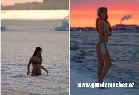 33 yaşlı qadın bikinidə Xəzər dənizinə girdi