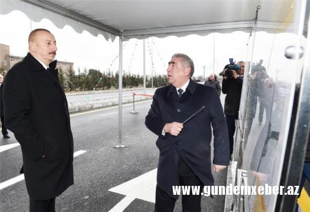 Prezident İlham Əliyev Bakıda yeni yol açılışında - FOTOLAR