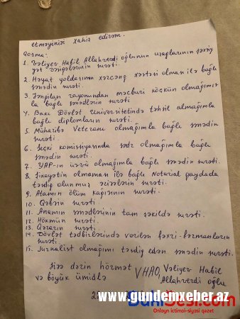 Habil Vəliyev prezidentə müraciət etdi - ƏFV OLUNMASINI XAHİŞ EDİR