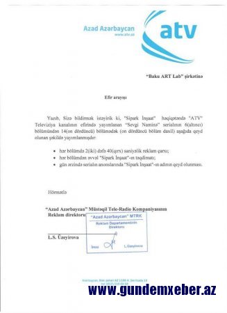 “Sipark İnşaat” ATV-yə 14 min atdı – Reklam qalmaqalı 