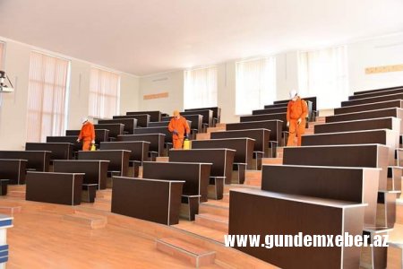 Sumqayıt Dövlət Universitetində koronavirus əleyhinə təkrar dezinfeksiya işləri aparıldı -FOTOLAR