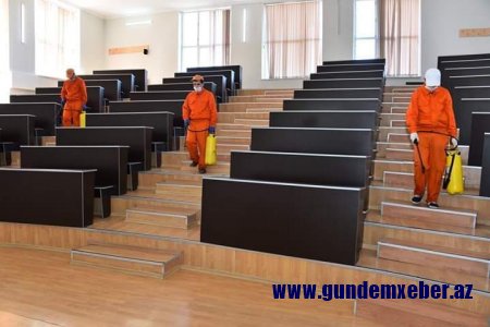 Sumqayıt Dövlət Universitetində koronavirus əleyhinə təkrar dezinfeksiya işləri aparıldı -FOTOLAR