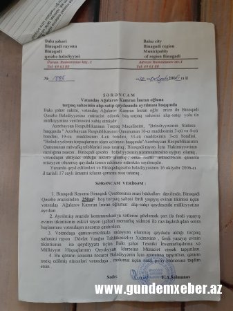 Binəqədinin başçısının ev alveri: “2 min verdim…”