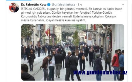 Türkiyə Səhiyyə naziri kütlənin toplaşdığı fotonu paylaşıb etiraz etdi