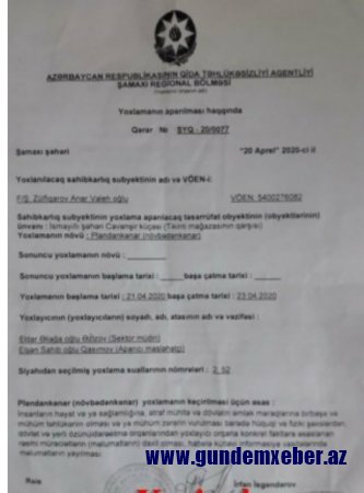 Qida Təhlükəsizliyi Agentliyi “obxess” rolunda-ŞİKAYƏT+FOTOLAR (YENİLƏNİB)         