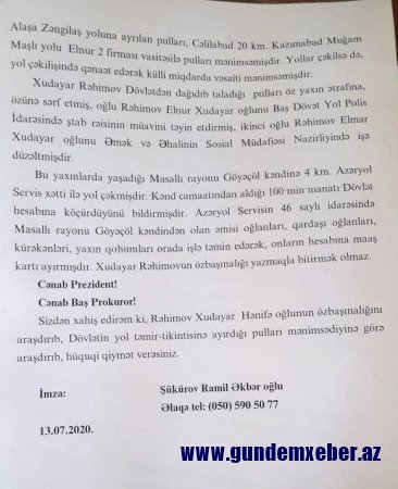 Cəlilabadın idarə rəisi haqda Baş Prokurora şok məktub göndərildi - İTTİHAM
