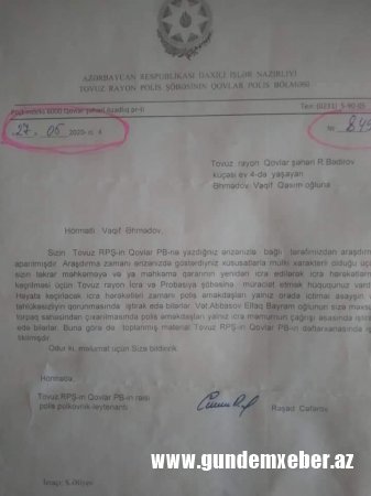 Tovuzda​ Ali Məhkəmənin qərarı RPŞ-i əməkdaşlarının fəaliyətsizliyi ucbatından icra olunmur- ​ ŞOK İTTİHAMLAR