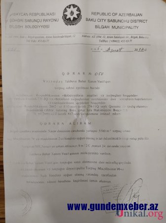 Şeyxin qudası Vasif Talıbovun övladlarına 110 sot torpaq satıb - SƏNƏDLƏR