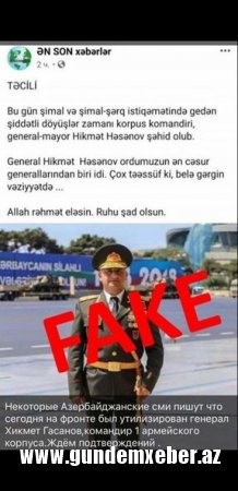 Ermənilər Hikmət Həsənovla bağlı saxta xəbər yaydı 