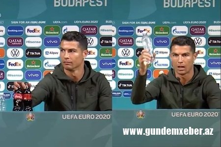 Ronaldu mətbuat konfransında masadakı “Coca-Cola”ları yığışdırıb “Su için!” dedi VİDEO
