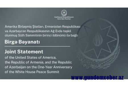 ABŞ, Ermənistan və Azərbaycan Ağ Evdə təşkil olunmuş Sülh Sammitinin birinci ildönümü ilə bağlı Birgə Bəyanat yayıb